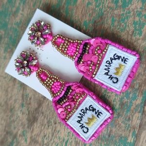 Pink Beaded Champagne Earrings